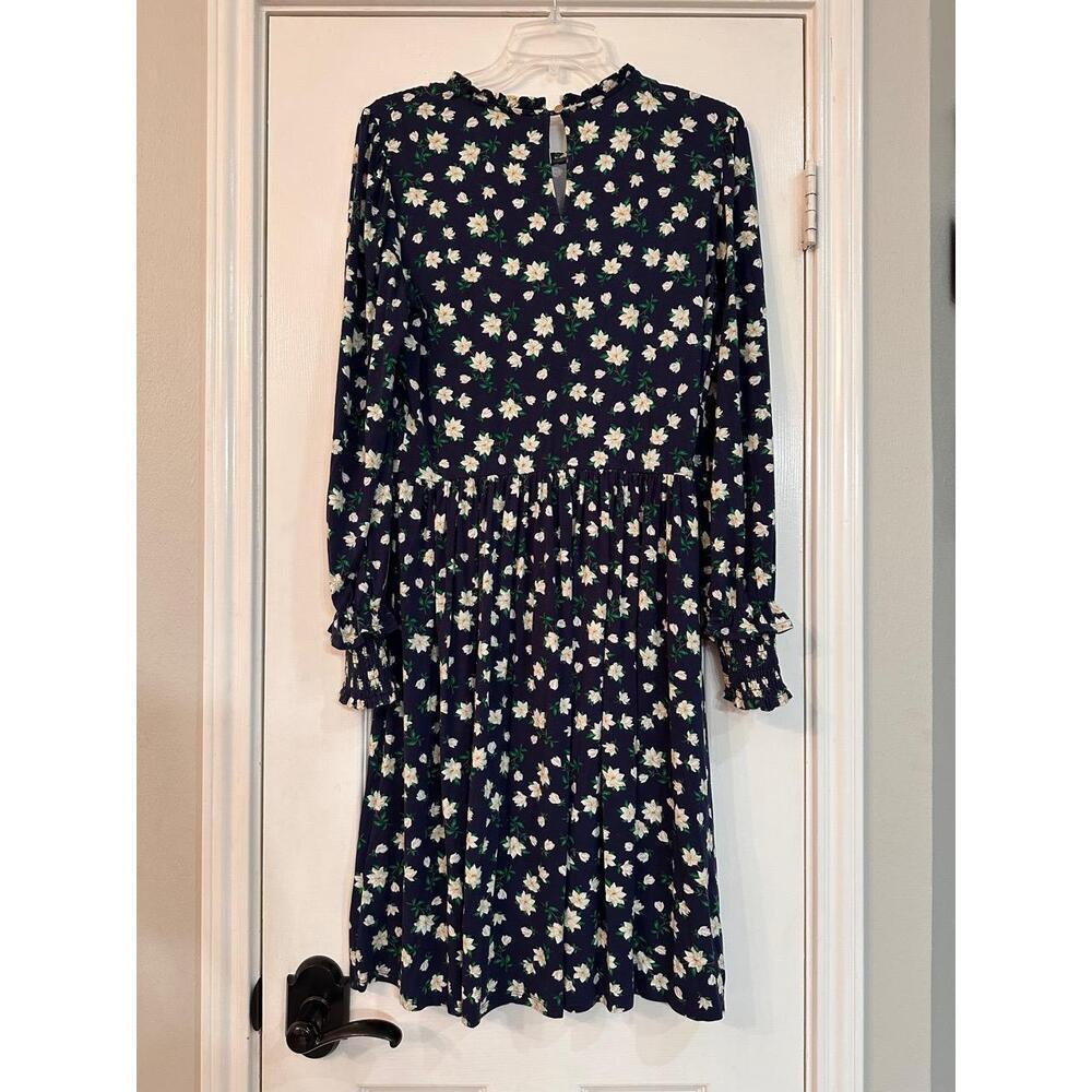 Draper James Dress Womens Size M Navy Blue Floral Tiered Ruffled Mock Neck Boho - Picture 7 of 8